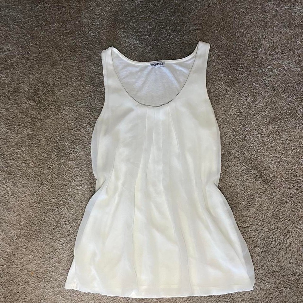 Express White Ruffled Neckline Sleeveless Tank Top Pleated Chiffon Front XS